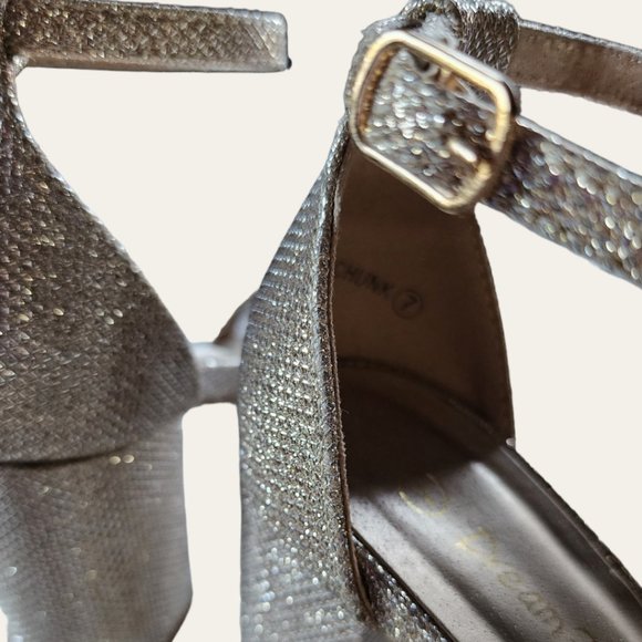 DREAM PAIRS CHUNK GOLD GLITTER BLOCK HEEL 7 - Picture 5 of 10